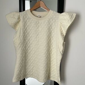 Cream Textured Ruffle Puff Sleeve Top M 8/10